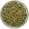 Small dish of German Hallertau Blanc Hop Pellets